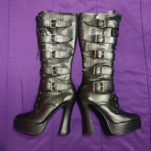 Sexy Strappy High Chunky Heeled Boots 👢